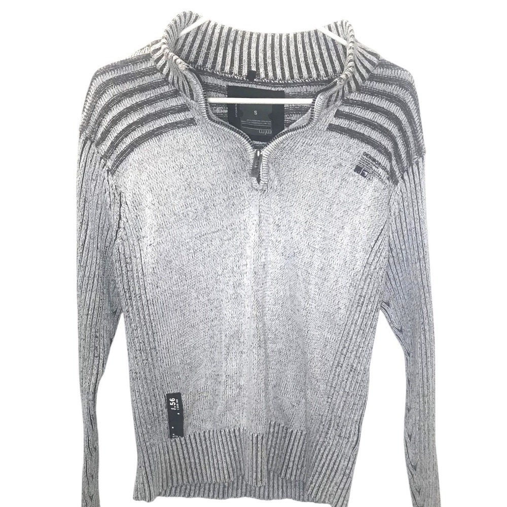Men’s Denim 1984 Original Ribbed Quarter Zip Sweater Grey Mock Neck Knit Small